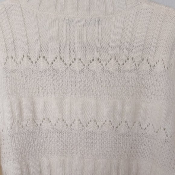 Simplee Ivory Colored Lace Pointelle Ribbed Knit Mock Neck Sweater NWOT - Picture 6 of 8